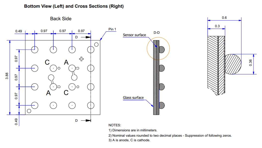 Mechanical Drawing - Broadcom AFBR-S4N44C013 4mm NUV-HD Single SiPM Mechanical Drawing - Broadcom AFBR-S4N44C013 4mm NUV-HD Single SiPM